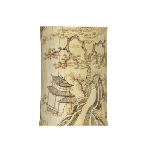 象牙线刻山水人物笔筒