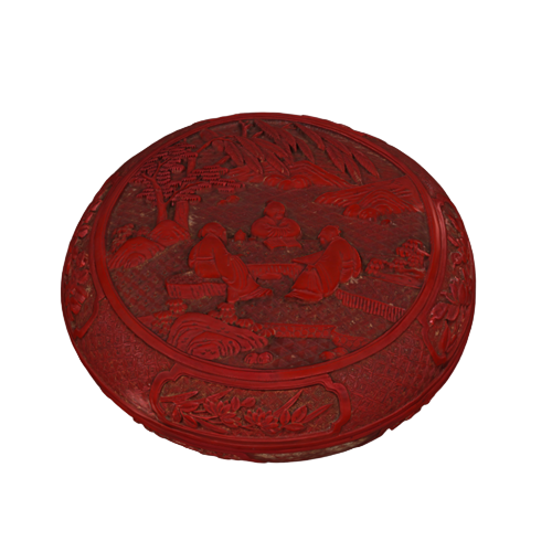 剔红山水人物纹盒