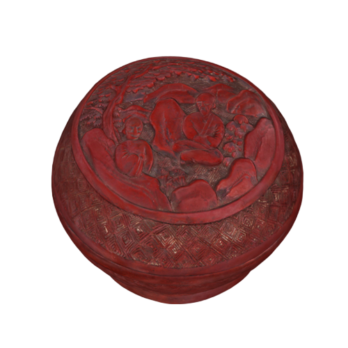 剔红山水人物纹印盒
