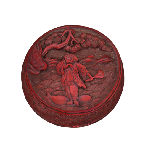 剔红人物纹印盒