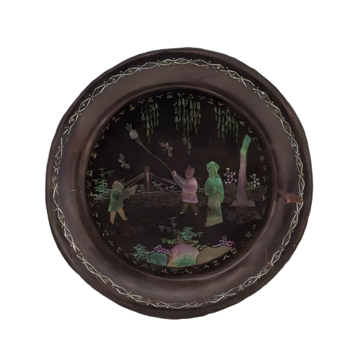 黑漆嵌螺钿人物纹圆盘
