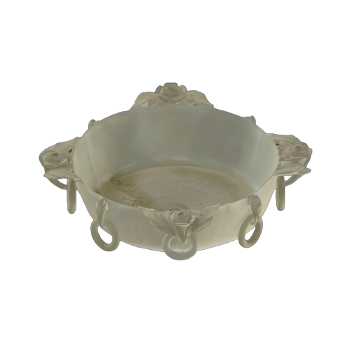 青玉活环莲花嵌红料石洗