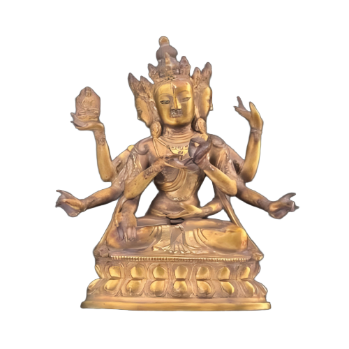 铜鎏金三面八臂观音坐像