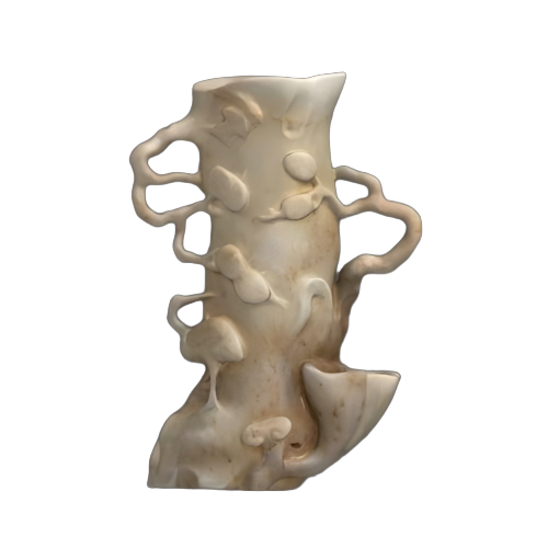 白玉松鹤纹花插