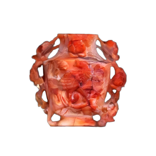 红玛瑙雕牡丹凤纹瓶