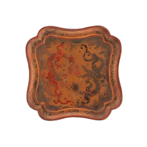 戗金雕填龙纹倭角方盘
