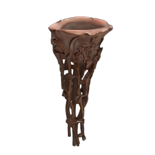 犀角透雕花枝形杯